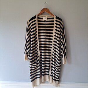 Knit Wear Striped XS Women Soft Cardigan  Open‎ Front 3/4 Sleeve Pockets